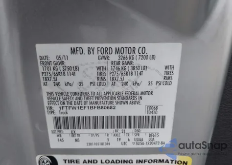 2011 Ford F-150 Xlt z USA, uszkodzony, nr VIN 1FTFW1EF1BFB80682